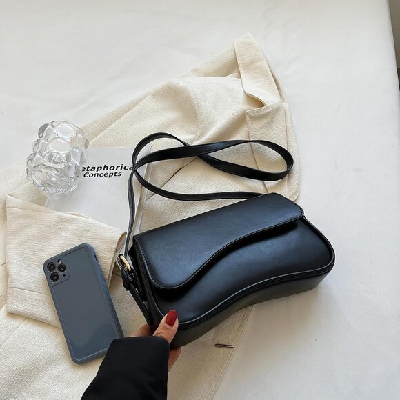 Shoulder Bag for women Y2K Crossbody Vegan Leather Purse Straps Retro Clutch Hob - Picture 5 of 6